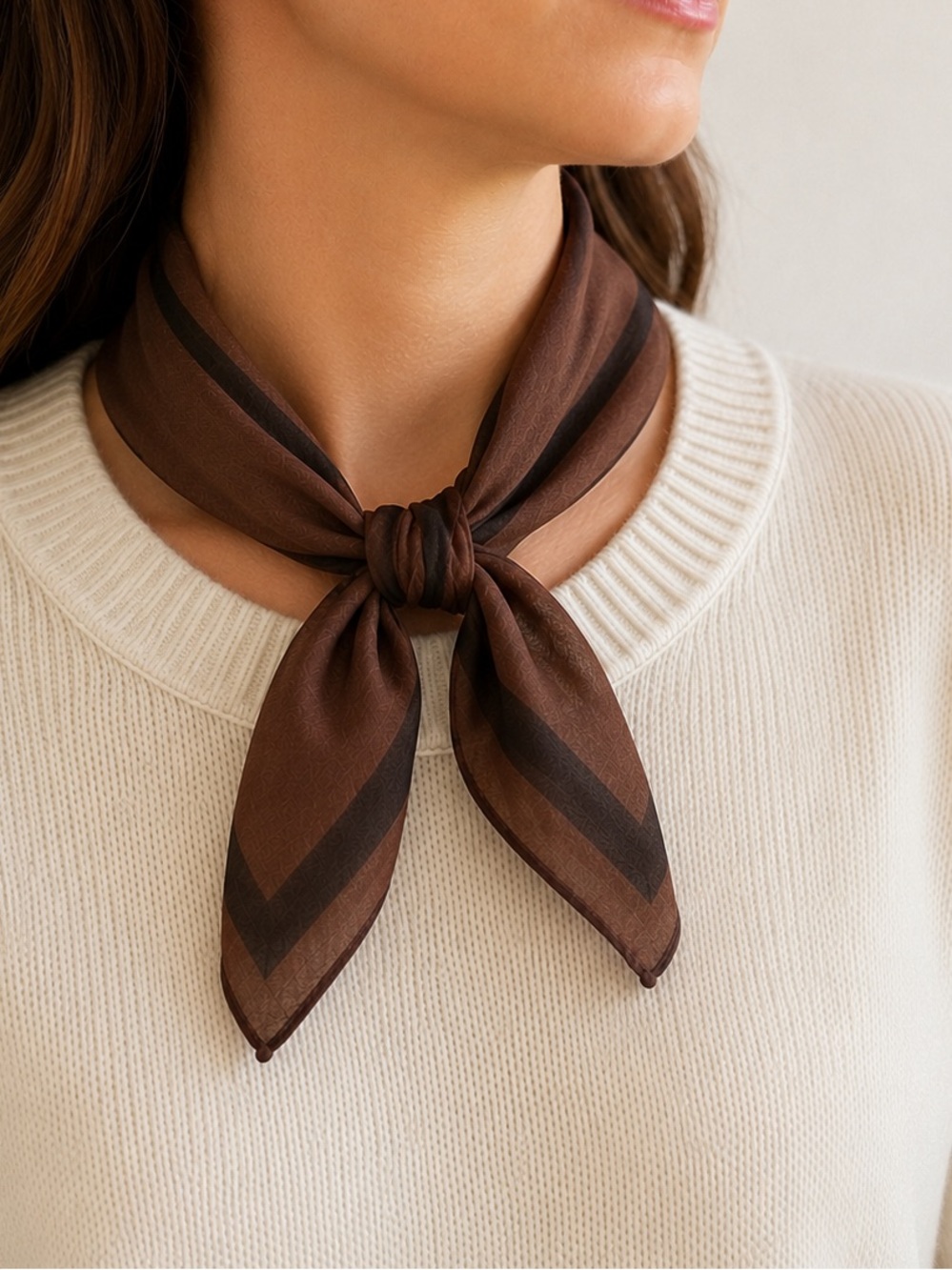 Vintage Brown Small Sheer Square Scarf Made in Italy Lightweight Border Scarf